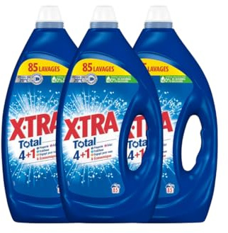 X-Tra Total - Lessive Liquide - 4 plus 1 - Propreté - Eclat - Fraîcheur - Engagé pour vous - Economique - Une seule lessive pour tout votre linge - Efficace des 20°C - 255 Lavages