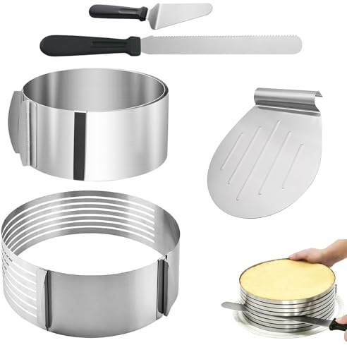 ADEMOKE Tårtring justerbar, 5 delar tårttillbehör, tårträtt, tårtring hög 8 cm perfekt för lager tårtor och mousse baktillbehör set för bakning och dekoration