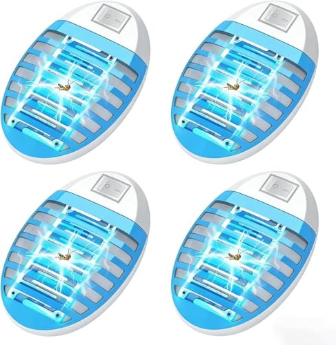 Insektenvernichter Elektrisch,4 Stück Mückenstecke,Keine Giftigen Chemikalien,Tragbare Fliegenfallen für Schlafzimmer,Wohnzimmer Büro,Küche (Lightblue)