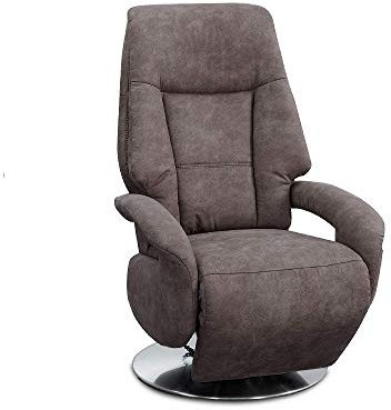 Cavadore TV-Sessel Edinburgh / Fernsehsessel mit manuell verstellbarer Relaxfunktion / 74 x 114 x 77 / Lederoptik: grau