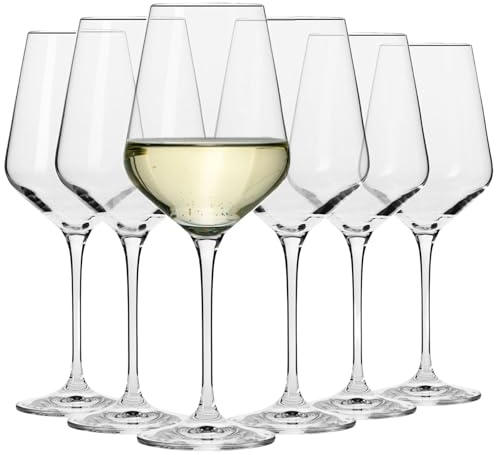 Krosno Große Weißweingläser Set mit 6 Stück, 375 ml, Avantgarde-Kollektion, Kristallglas, Weingläser mit langem Stiel für Weine und Cocktails, Glas-Set für alle Gelegenheiten, spülmaschinenfest