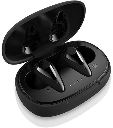 August EP810 - Ecouteurs Intra Auriculaires Bluetooth 5 True Wireless Micro - Earpods Discret Noir USB C Tactile Volume Bass Sport Running Course Compatible Android Apple Universel Longue autonomie