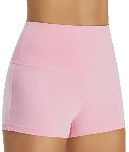 SUPRNOWA Pantaloncini da Ragazzo a Vita Bassa Booty Shorts Spandex Active Dance Shorts Yoga Allenamento Fitness per Le Donne, Rosa (Vita Alta), M Corto