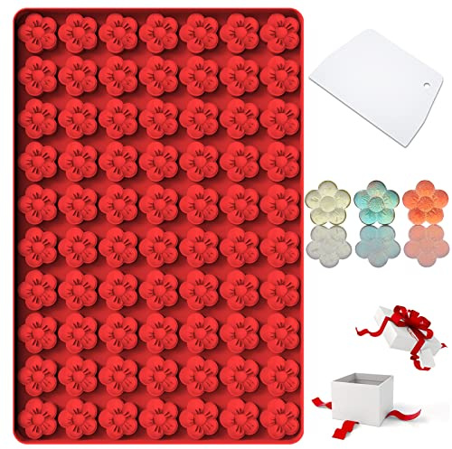 Molde de silicona con forma de flor de ciruelo pequeño con 70 cavidades para hacer chocolate, caramelos, gomitas, galletas, gelatina, cubitos de hielo, flores comestibles para decoración de pasteles