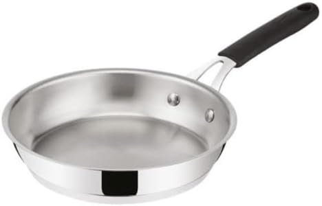 Lagostina Tempra Acciaio Padella Ø 24 in Acciaio Inox 18/10 con Fondo Lagotherm e Manico Ergonomico in Silicone, Padella per Induzione, Gas e Forno