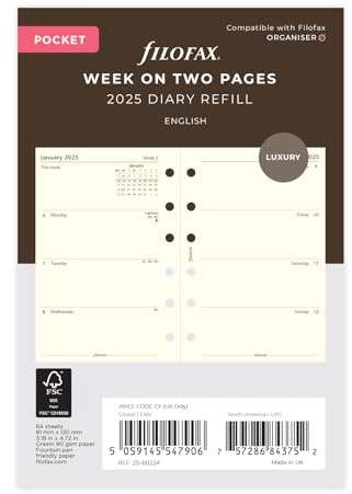 Filofax Pocket WEEK ON TWO PAGES COTTON CREAM ENGLISH 2025