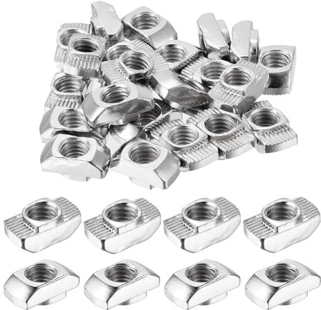 sourcing map 25Pcs M8 T Nuts Sliding T Slot Nut Fastener Carbon Steel Nickel Plated Half Round Roll in Sliding Aluminum Profile Accessories for Groove width 10mm 4040 Series