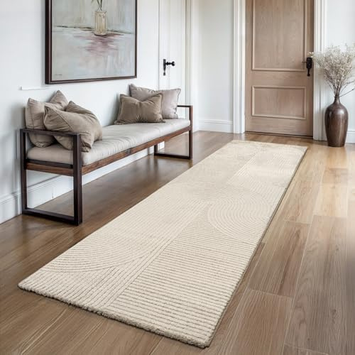 the carpet Everest - Moderner Kurzflor Teppich Hoch-Tief-Struktur, 3D-Effekt, weiche Oberfläche und hohe Flordichte, ideal für Wohnzimmer & Schlafzimmer, Panglao Design, Beige, 80 x 300 cm
