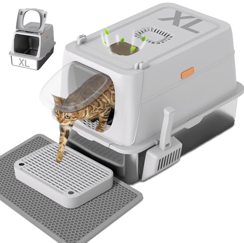 Citylife XL Stainless Steel Cat Litter Box with Lid, Extra Large Enclosed Removable Metal Litter Tray with Litter Scoop&Double Layer Litter Mat, Non-Sticky, Non-Odor, Easy Cleaning, for Big Cats