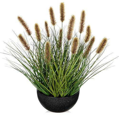 Oairse Piante artificiali da interno con vaso, piante finte in vaso da 43,9 cm, pianta di cipolla artificiale con coda di cane marrone, piccola pianta finta per interni per casa, soggiorno, tavolo