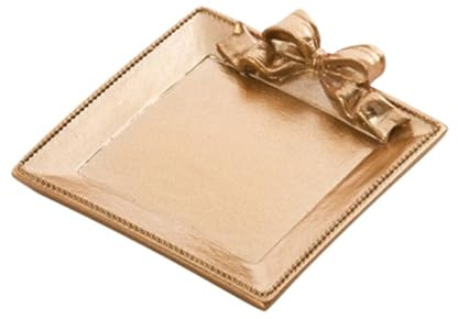 Plateau de présentation de bijoux rétro, plat à bibelots, nœud doré, assiette décorative ronde/carrée for bagues et colliers, ornements de bureau pour Bijoux(Gold B,Square)