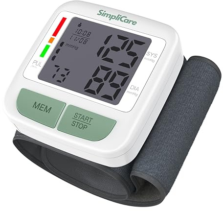 SimpliCare Wrist Blood Pressure Monitor for Home Use – FDA 510(k) Cleared Class II Blood Pressure Machine, Digital BP Cuff Wrist, Systolic Diastolic & Pulse Rate, 2.1 LCD, Dual User, EVA Case (U60A)