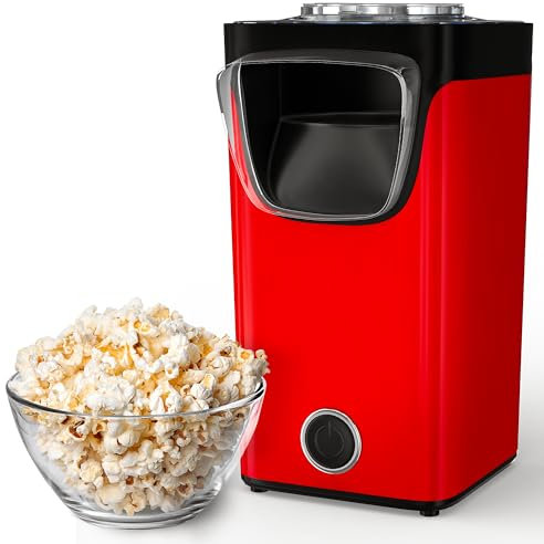 Gadgy Popcornmaschine Heißluft | Popcorn Maker | Ohne Fett und Öl | Popkormaschinene Zücker | Popper | mit Zucker | Fertig in 3 Minuten | Messlöffel Inklusiv, Rot