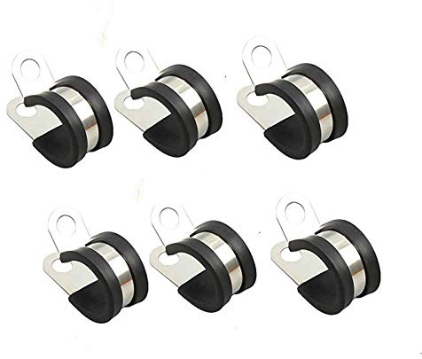 6Pcs Rubber Cushioned Cable Clamp 304 Stainless Steel Hose Clamp/Metal Clamp/Tube Holder Fastener for Tube/Pipe or Wire Cord Installation (8mm)