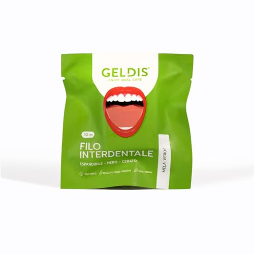 GELDIS Filo Interdentale Espandibile Cerato Nero, 30m - Rimuove Placca, Tartaro e Residui di Cibo, Protezione Completa, Gengive Sane, 100% Vegan