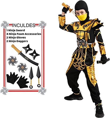 Spooktacular Creations Halloweenutklädnad för barn pojke gyllene ninja-kostym (liten (5-7 år))