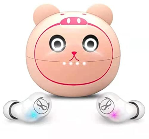 AMAFACE Bluetooth Kopfhörer Rosa,Kopfhörer Kabellos mit Mikrofon,Leichtgewicht,Touch-Steuerung,3D-Surround-Stereo,36 Stunden Spielzeit tragbarer Mini Ladekoffer (Piggy)