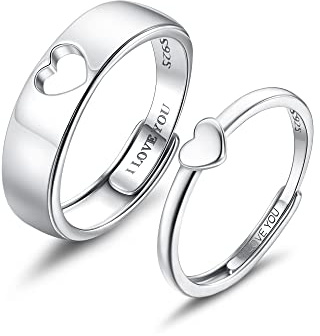 MILACOLATO Matching Rings for Couples 925 Sterling Silver Adjustable Matching Heart Promise Ring I Love You Engagement Wedding Ring for Him and Her Valentines Day Gifts