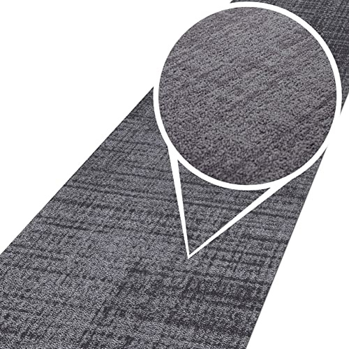 ANRO Teppich Läufer Wohnzimmer Flur Schlafzimmer Küche Küchenläufer Küchenteppich rutschfest Meterware Anton Grau 67 x 180cm Neuheit