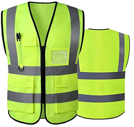 AKEIVN Hi Vis Vests for Women Men High Visibility Reflective Safety Security Vest with Pockets Zipper Front Meets ANSI/ISEA Standards(Medium,Green(cloth))