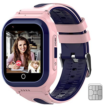 Wonlex 4G Kids Smartwatch with SIM Card, GPS Smart Watch for Kids, 1.4 Touch Screen Phone Watch with Video Calls, Voice Chat, SOS, Camera, Pedometer, Alarm, Music Player for Boys and Girls(Pink)