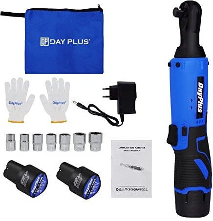 YouseaHome Akku Ratsche Ratschenschrauber 3/8 Elektrischer Ratschenschlüssel, 12V Akku-Ratschenschrauber Drehwerkzeug mit 2x 1500mAh Akkus, Akkuschrauber Set mit Ladegerät und 7 Steckschlüsselsatz