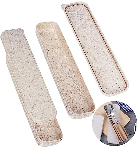 CHUANGOU 2PCS Boite a Couvert boîte de rangement portable pour couverts, Étui à couverts pour transporter une cuillère, un couteau, une fourchette,baguettes, Facile à nettoyer, Beige
