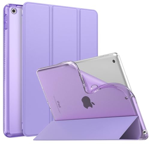 MoKo Case for iPad 9th Generation 2021/ iPad 8th Generation 2020/ iPad 7th Generation 2019, Soft Translucent TPU Frosted Back Cover Slim iPad 10.2 inch Case with Stand, Auto Wake/Sleep, Lilac