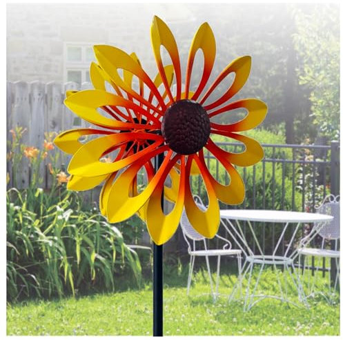 WindräDer, Doppelwindrad mit gegenläufigen Rotoren,174CM Windrad Windspiele für Draußen Garten Familie, Freunde Und Bekannte,Yellow