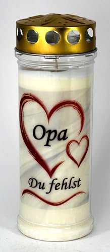 Kerzen Junglas - Grabkerze Opa mit 7 Tagen Brenndauer, (3953), schöne Grablichter mit Motiv, Grabkerzen mit Deckel, wetterfest, Trauerkerzen mit Spruch