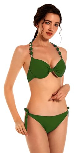 EONAR Bikini för kvinnor, push-up, baddräkt, tvådelat badmode, nackhållare, baddräkt med bygel, Armégrön, 40 SE