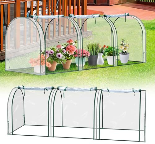 Ikodm Gewächshaus Foliengewächshaus PVC Transparent, Gewächshaus klein Winterschutz, Wetterfest Pflanzenaufzucht Pflanzenhaus 270 x 90 x 90 cm,Tomatengewächshaus