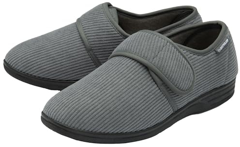 DUNLOP Mens Touch Fastening Slippers – Grey – UK 9