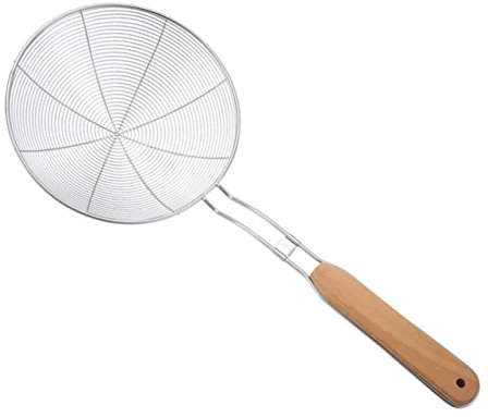 Cabilock 1 Pc Drenaje De Acero Inoxidable Cuchara Cazo De Malla Fina Cuchara Espumadera De Malla Colador De Araña Espumadera De Acero Inoxidable Skimmer Ranurado Colador De Té Metal Madera
