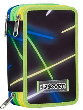 Seven Federmäppchen, Mäppchen, Mehrfarbig, Federtasche für Schreibwaren, Etui mit Stiften, Kugelschreiber, & mehr, 3 Fächer, Mädchen & Jungen, Schule - Grundschule, leuchtgelb