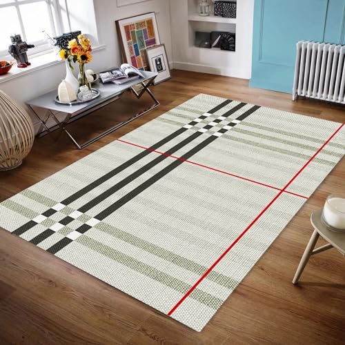 Teppich Badezimmer vorleger,Cremebrauner schwarzer Streifen-Designteppich Rutschfester Teppich, leicht zu reinigen,läufer badvorleger rutschfest waschbar 200x300cm