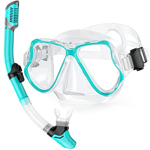 QcoQce Kit de plongée pour adultes, masque de plongée professionnel pour adultes et tuba, masque de plongée en verre trempé, masque de natation et masque de plongée