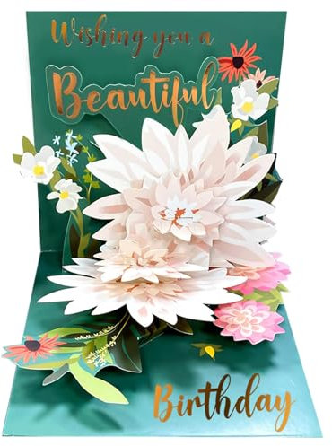 YianHien Lotus 3D Geburtstagskarte Frau, Handgemachte Edle Lotus Blumen Pop Up Karte Geburtstag Geschenk für Frauen Mama Ehefrau Freundin Oma Tante Schwestern, Überraschung Klappkarte, Happy Birthday