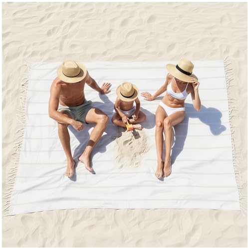 Genovega Cotton Turkish Beach Towel Pool Blanket Sandproof Fast Dry Thin Extra Large XL Compact Shelter Canopy Tent Must Haves Ship Cruise Essentials Spa Accessories Summer Vacation Item Mr Mrs Gift