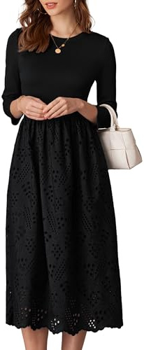 GRACE KARIN Casual Dresses for Women UK Summer Maxi Boho Beach Dress Long Sleeve Round Neck Flared Dress for Ladies Evening Dress M Black Size 14