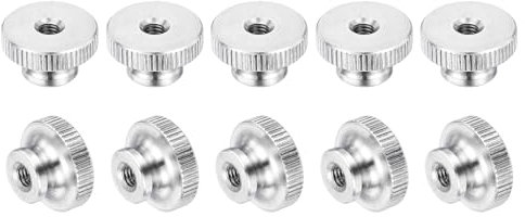 sourcing map M5-0.8 Knurled Thumb Nuts, 10Pcs 304 Stainless Steel High Head Female Threaded Round Grip Knob Locking Nuts Fasteners Nuts, Silver
