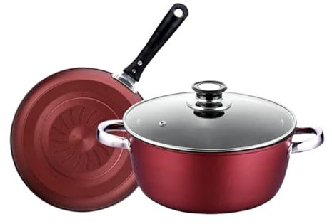 REIFOR Ollas Cocina Bateria De Cocina Juego De Utensilios De Cocina De 2 Uds, Olla para Sopa con Tapa, Sartén De Hierro Forjado, Juego De Ollas Antiadherentes para Cocina Juego De Ollas Y Sartenes