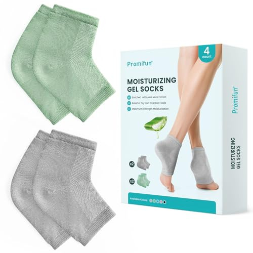 Feuchtigkeitsspendende Fersensocken für rissige Fersenbehandlung – Promifun 2 Paar Fersensocken für trockene, rissige Füße – Reparatur von rissigen Fersen für Damen und Herren (grau und grün)