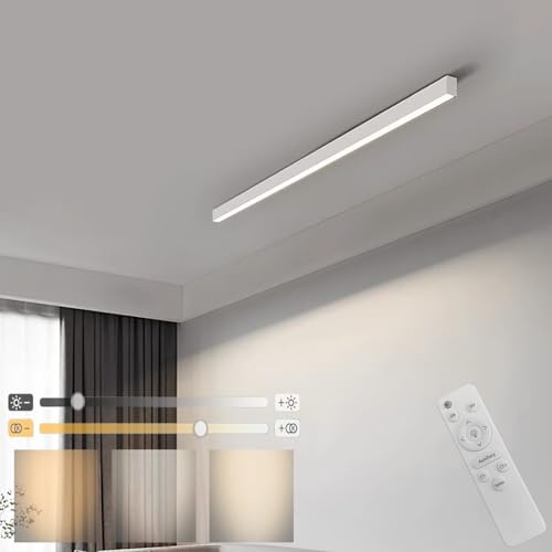GZZBMY Modern Dimmbar LED Deckenleuchte Panel mit Fernbedienung Wohnzimmerlampe Lang Bürolampe Decke Super Deckenpanel Lampe Starker Leuchtkraft Licht für Küche Schlafzimmer 200CM (Weiß,120CM)