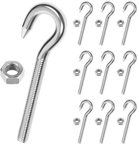 10 Pezzi M6 Ganci a Vite, 304 Acciaio Inox Avvitabili per Impieghi Pesanti, Da Soffitto o Parete per Appendere Oggetti, Amache, Tende Da Sole e Sedie Sospese
