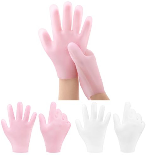 Gjinxi 2 Paires De Gants Hydratants En Silicone Pour Spa Gel Hydratant Gants De Pédicure Réutilisables Pour Femmes Fissures Sèches Soins Des Pieds (Rose Blanc)
