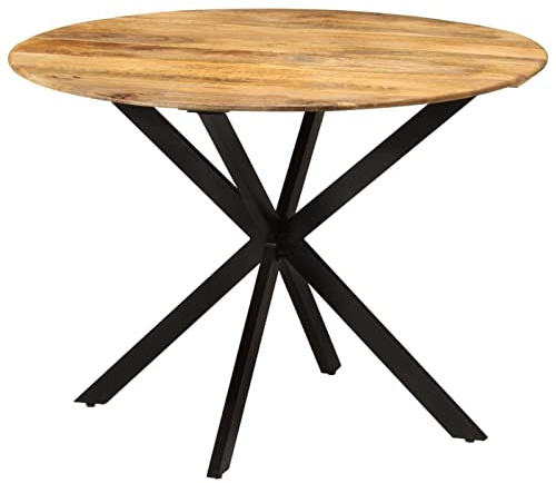 Homgoday Tavolo da Pranzo Ø110x78cm in Legno Massello di Mango e Acciaio, Tavolo da Esterno, Tavolo da Cucina Tavolo da Esterno