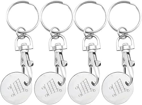 Fizzix 4-Pack Metal Shopping Cart Trolley Tokens – Durable Keychain Grocery Cart Coin Replacements, Reusable and Convenient for Hassle-Free Shopping
