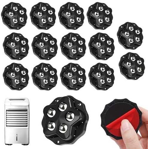 WANDGU 16 Stück Kugelrollen für Möbel: Self Adhesive Stickers Caster Wheels mit 5 Stahlkugeln, 360° Moving Selbstklebendes Starkes Rollenrad für Kleinmöbel, Mülleimer, Kleine Kisten (Schwarz)
