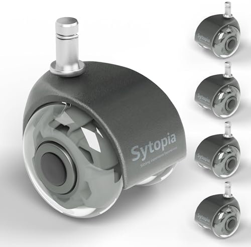 Sytopia Rotelle universali per sedia da ufficio, set da 5 pezzi, 11 x 22 mm, ruote in gomma silenziose, perfette per pavimenti duri e parquet (grigio chiaro, non per IKEA)